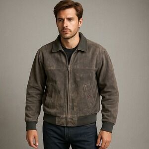 Fox Collection Jacket Mens M Gray Suede‎ Leather Plaid Lined Moto Biker Grunge